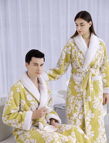 Women's Sherpa Fleece Chenille Robes Long Warm Plush Luxury Bathrobe Fuzzy Thicken Housecoat Jacquard Pattern2