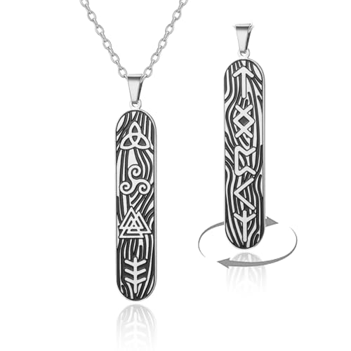 Materiale durevole in acciaio inossidabile: realizzata in acciaio inossidabile di alta qualità, questa collana offre resistenza e fascino estetico. Il materiale robusto assicura che la collana con rune vichinghe resista all'usura quotidiana pur mantenendo il suo aspetto sorprendente, rendendola un'aggiunta senza tempo alla tua collezione di gioielli