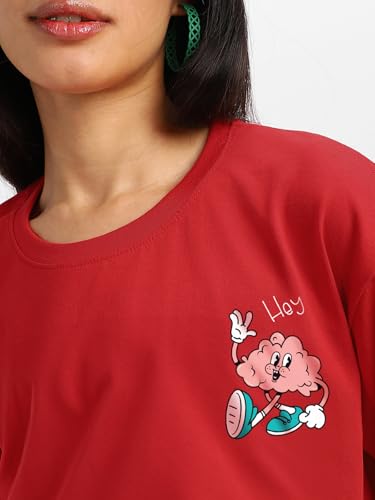 Image of JUNEBERRY Pure Cotton Oversized Baggy Fit Round Neck Drop Shoulder Swan White Back Graphic Printed T-Shirt for Women /Girls