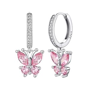 Bestyle Silver Birthstone Butterfly Earring Necklace Ring for Gilrs Women-Dainty Cute Butterfly Jewelry Gifts for Women On Birthday Christmas for Wife Girlfriend Mom Daughter Teen Girls