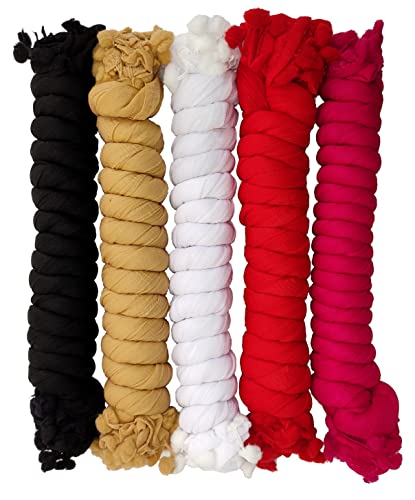 Image of YOUTHQUAKE Women's Solid Casual Dailywear Faux Chiffon Multi Color Dupatta With Pum Pum Lace (Set of 7)