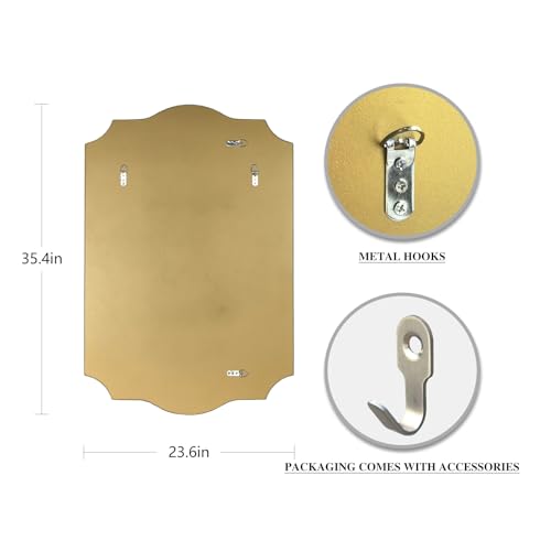 Image of POZINO 36 inchx24 inch Scalloped Wall Mirror with Wood Frame, Gold Irregular Mirror