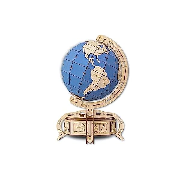 EWA Eco-Wood-Art Naturaleza mecánico 3D de Madera-Rompecabezas para Adultos y Adolescentes-Montaje sin pegamento-393 Piezas, Color Azul (Globe Blue)