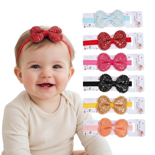 Image of BAKEFY -6 Baby Flower Headbands Set of 6 for Baby Girls | Soft Stretchable Nylon Headbands for Newborn, Infant & Toddler | Hair Band & Hair Accessories