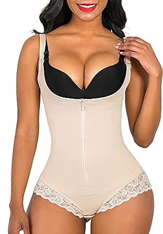 SHAPERX Damski kombinezon modelujący figurę Fajas Body Shaper brzuch wyszczuplający sylwetkę,UK-SZ7200-Beige-S