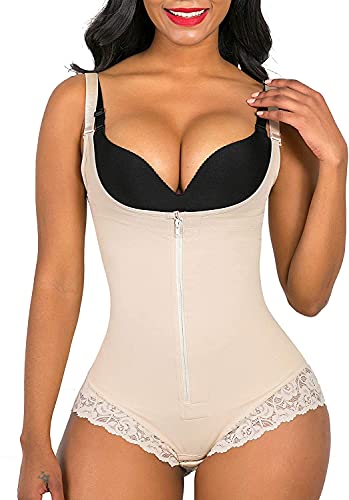 SHAPERX Damski kombinezon modelujący figurę Fajas Body Shaper brzuch wyszczuplający sylwetkę,UK-SZ7200-Beige-S