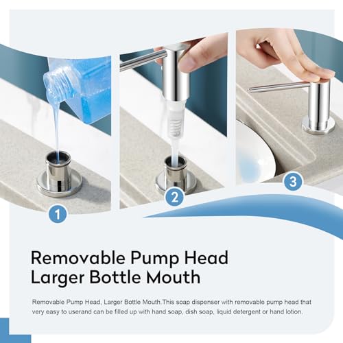 Aktines F55-CP Kitchen Sink Soap Dispenser With 17 Oz Bottle And 40 Inch Extension Tube Kit, Stainless Steel Built-In Soap Dispenser For Kitchen Sink Or Countertop, In Or Under Sink Installation, Polished Chrome thumb #1