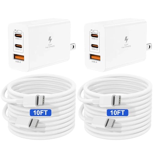 Image of 65W USB C Fast Charger Block and 10ft Type C to C Cable Cord Long,3-Port 100W USB C+USB A Wall Charging Plug Power Adapter for MacBook Pro /Air /iPad /Apple iPhone 17 16 15 Pro Max /Samsung Galaxy S26 S25