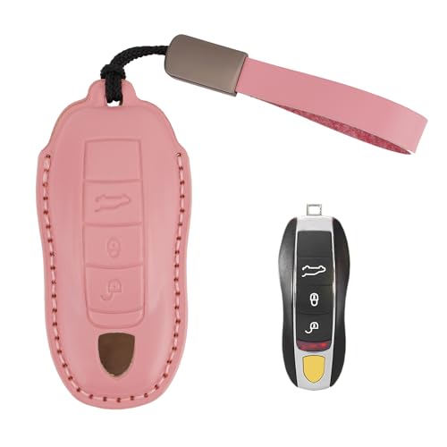 Coque de clé en cuir rose Porsche Macan et 718 pour garder un style chic lors de vos sorties