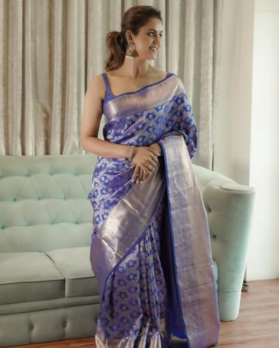 Image of Sugathari Women's Maroon Banarasi Kanchipuram Art Silk Saree for Women - Traditional Wedding & Party Saree with Blouse Piece - Ethnic Indian Silk Saree for Bridal, Festive (KS-156)