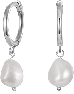 Dainty Huggie Hoop Earrings with Dangle for Women Girls, Small Hoop Earring with Charm - Pearl, Coin, Moon Star, Butterfly, 18K Gold Plated Sterling Silver Minimalist Jewelry Gift Set for Her