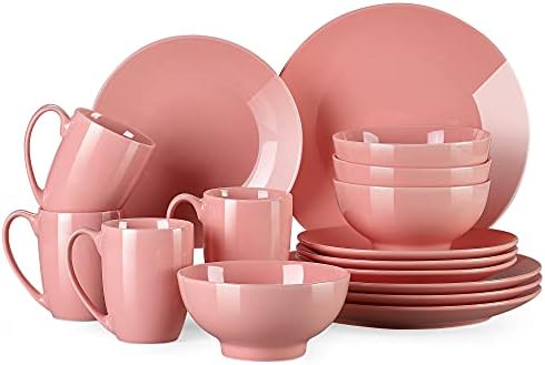 LOVECASA 'Sweet' Porcelain Dinner Set 16-Piece Light Purple Combination Service, Dinnerware Set for 4 People | Dinner Plates, Cups, Dessert Plates and Bowls