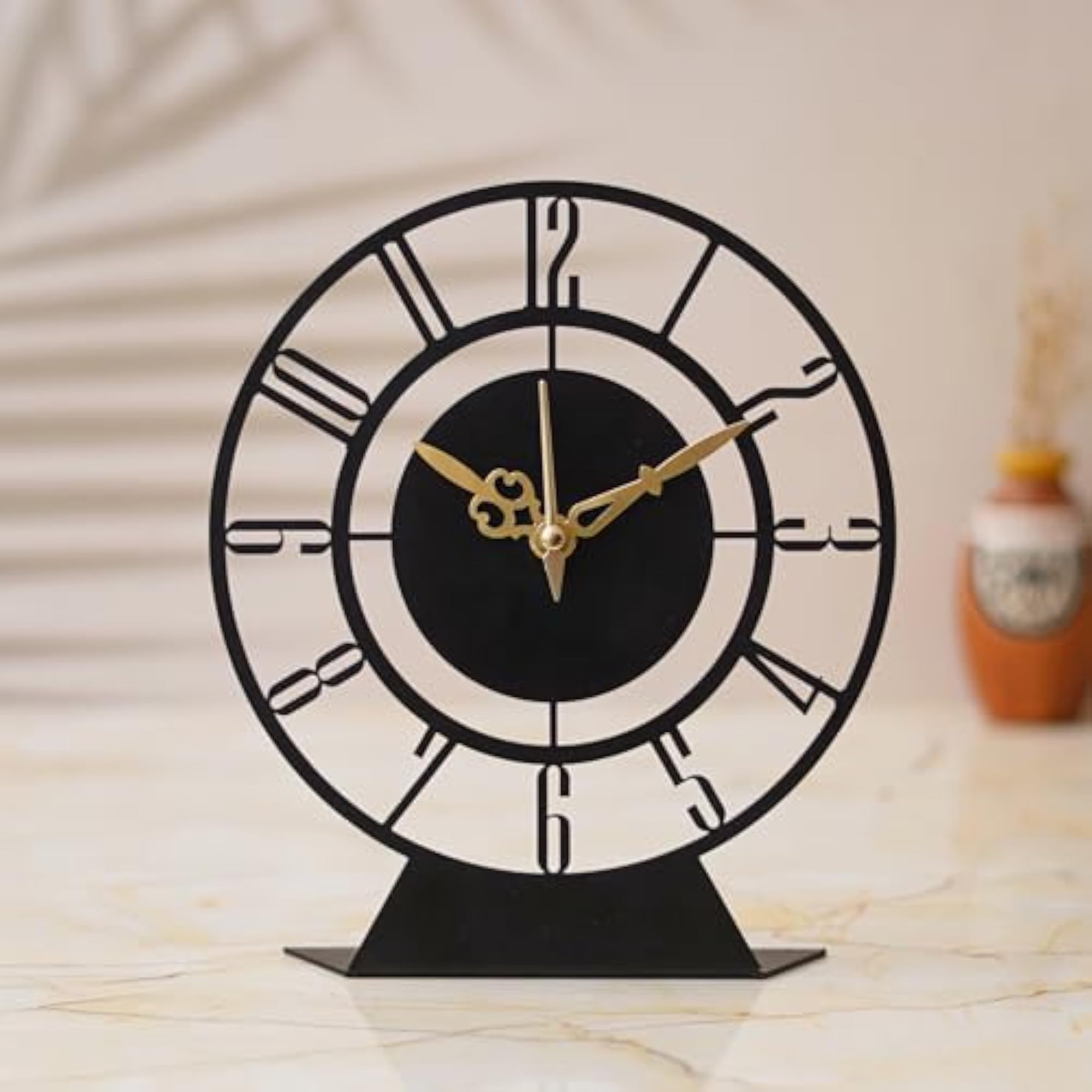 Designer Metal Table Clock, Matte Black Finish