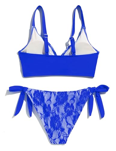 Image of seamoly Women's Bikini Sets Halter Neck Crochet Colorblock Two Piece Swimsuits Open Back Sexy High Cut Thong Bathing Suit