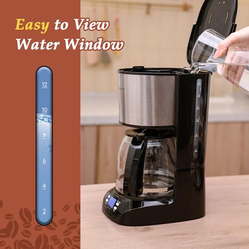 Aigostar Benno - Macchina da caffè americano e tè da 800 W con filtro riutilizzabile e piastra riscaldante, macchina caffe con mantenimento calore, capacità 1,5 L, timer 24 ore, sistema antigoccia - immagine 6