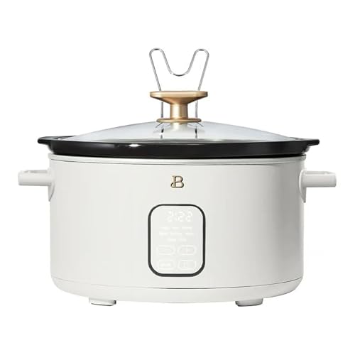Image of Beautiful 6 Qt Program Slow Cooker by Drew Barrymore, White – Digital Timer, Auto-Warm, Easy Clean, Family-Sized Ceramic Pot, Stylish Kitchen Appliance