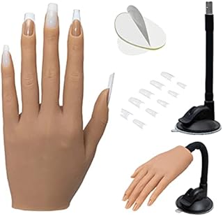 Silicone Practice Hand for Acrylic Nails - Realistic Fake Hand Mannequin Flexible Bendable Silicone Training Hand Tool for Practice Nail Art (Left Hand)