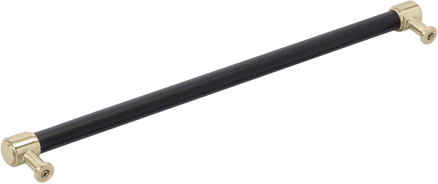 Signature Hardware 954064-18 Lazzara 18 Inch Center to Center Black Leather Appliance Pull - Polished Chrome
