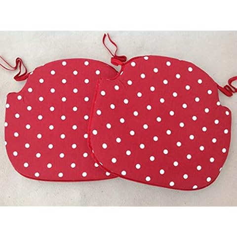 Set of 2 Red Polka Dot Chair Seat Pads Cover