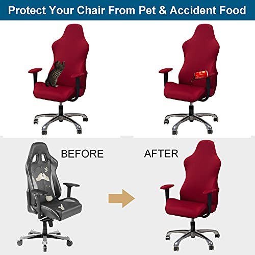 Image of WOMACO Gaming Chair Slipcover Stretch Seat Chair Cover for Leather Computer Reclining Racing Ruffled Gamer Chair Protector (Red, One-Size)