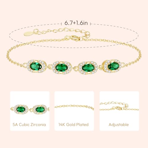 Birthstone Bracelets for Women, Gold Trendy Dainty Link Bracelet Jewelry Birthday Christmas Day Gifts for Women Girlfriend Friend Her Mom Wife4