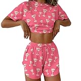 Ekouaer Womens Pajama Sets Sexy Lounge Sets Side Split Short Pj Sets Cute Pjs 2 Piece Comfy Sleepwear Loungewear Martini Glass Medium