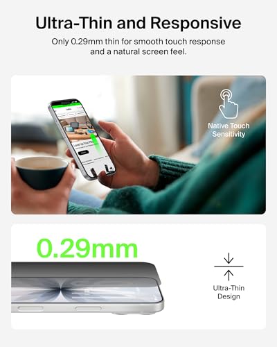 Image of Belkin EZ Align Privacy Tempered Glass Screen Protector Guard for iPhone 17 /16 Pro, Scratch-Resistant Impact Protection Included With Easy Align Tray for Bubble Free Application - Made with Recycled Glass