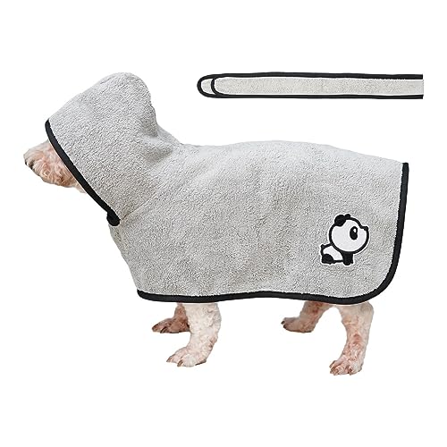 犬用バスタオル ペット用バスローブ 超吸水 超ソフト 猫用タオル 犬 猫 体拭き マイクロ ファイバー タオル 調整可能 お風呂上がり 水泳 犬 猫用 速乾 体拭き用タオル 小中大型犬 タオル 柔らかい ふわふわ 暖かい (S,グレー)