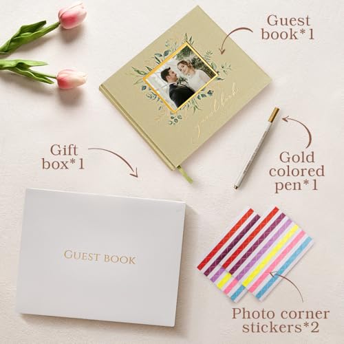 Image of molekaus Wedding Guest Book Hardcover 8 inch x 10 inch,100 Pages | Wedding Guest Book,Guest Book Weddings Reception,Polaroid Guest Book for Wedding with Pen, Photo Corner
