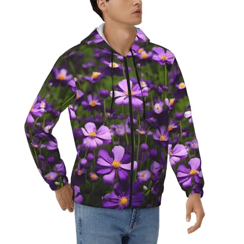 Sweat à capuche zippé pour homme avec motif fleurs violettes et cordon