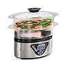 Hamilton Beach Digital Electric Food Steamer Rice Cooker for Quick Healthy Cooking for Vegetables and Seafood Stackable Two Tier Bowls 55 Quart Black Stainless Steel