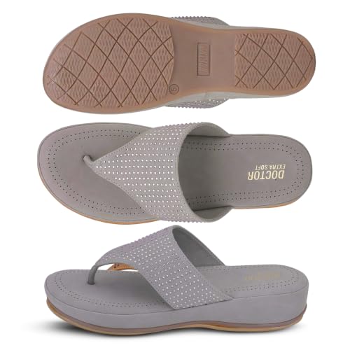 Image of DOCTOR EXTRA SOFT Women's Fashionable Stylish Orthopedic Memory Foam Thong Slippers /Flip Flops|Comfortable & Lightweight|Breathable & Anti-Slip| Casual Slip-on Sandals for Ladies /GirlsD-626