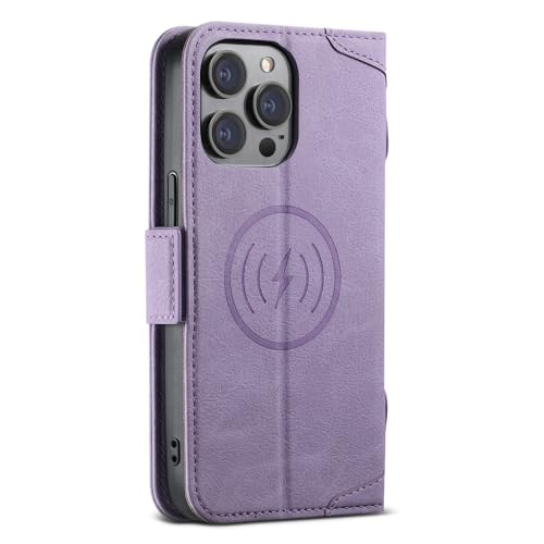 Étui en cuir iPhone 14 Pro ENILSA violet avec porte-carte magnétique