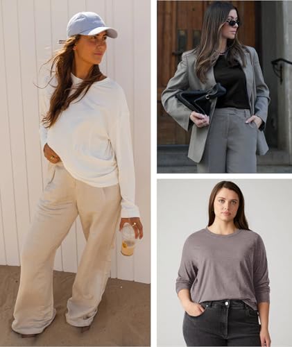 ATHMILE Womens Long Sleeve Shirts Loose Fitted Crewneck Basic Tops Casual Outfits Fall Clothes 20254