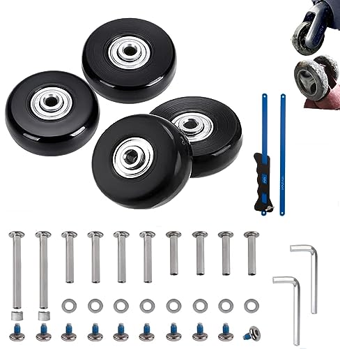 Replacement Wheels for Trolley Suitcases - 60mm 4-Piece Set with Axles, Swivel Rubber Inline & Roller Bearings