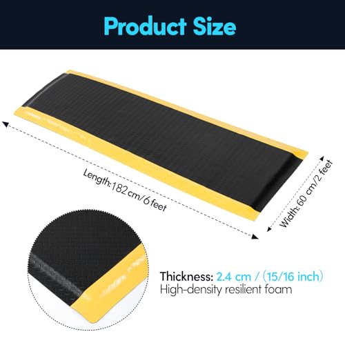 Image of 2 x 6 FT Anti Fatigue Mats Industrial 15 /16 Inch Thick Soft Sponge Ergonomic Mat Durable Heavy Duty Diamond Plate for Standing Non Slip Industrial Grade Floor Mat for Leg & Back Pain
