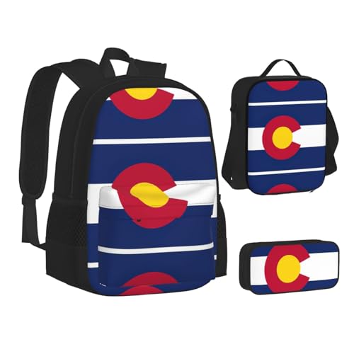 nanger Colorado State Flag Print 3-Piece Set Backpack, Lunch Bag And Pencil Case, For Travel, College, And Daily Use2