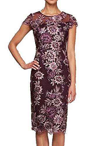 Alex Evenings Women's Short Floral Embroidered Cocktail Sheath Dress, Wedding Guest, Formal Gown (Petite and Regular Sizes)