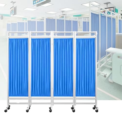 4 Panel Rolling Medical Privacy Screen On Wheels, 180cm High Foldable Room Isolation Temporary Fence for Clinic/Ward/Examination Room, Space Saving
