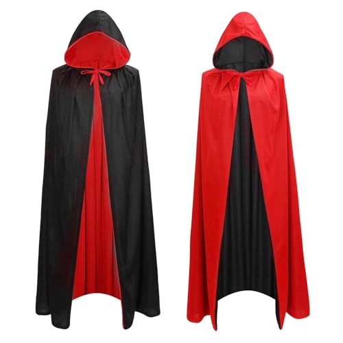 Cape de cosplay d'Halloween : transformez-vous en un mystérieux vampire pirate ou un démon gothique sombre avec cette cape réversible noire et rouge (L - 140 cm)