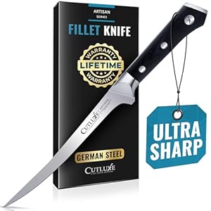 Cutluxe Fillet Knife for Fish & Meat – 7″ Fish Knife for Filleting – High Carbon German Steel, Flexible, Full Tang & Ergonomic Handle Design – Artisan Series