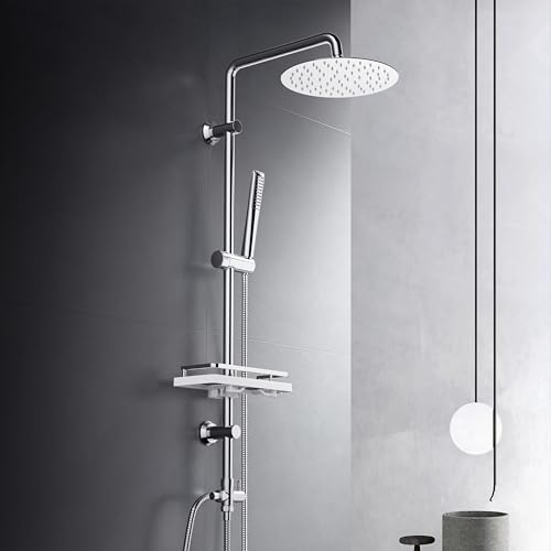 Görbach Columna de Hidromasaje Columna de Ducha Completo sin Grifería, Acero Inox Barra de Altura Adjustable Juegos Ducha con Ducha Mano,Estante y Cabezal Ducha Rociador D20cm