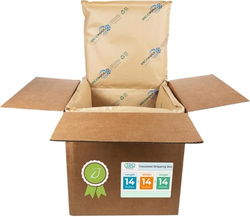 IDL Packaging 14' x 14' x 14' Insulated Shipping Box (USA-Made, 5.8-Gallon Capacity), Pack of 1 - Includes EcoMax™ Thermal-Paper Liners, Absorb Condensation - For Frozen Food, Meat, or Fish
