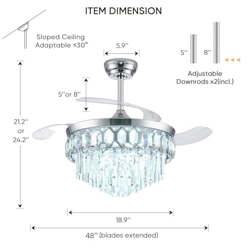 Image of FIDGRA 48'' Fandelier Ceiling Fan with Light, Chandelier Fan, Chrome