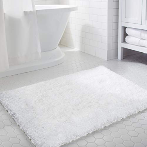 LOCHAS Soft Shaggy Bath Mat Non-Slip Rubber Bathroom Rug White Floor Mats Water Absorbent, 35.4 x 23.6inch