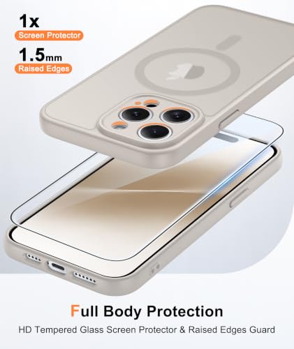 Image of FNTCASE for iPhone 14-Pro Case Stone: Translucent Compatible with MagSafe | With Screen Protector, Magnetic Camera Protection Slim Protective, 14FT Military Grade Drop Tested, Matte Shockproof Cover