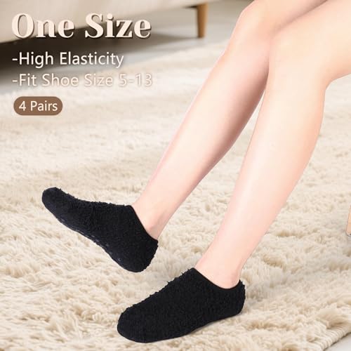 4 Pairs Non Slip Hospital Socks with Grips for Women, Fuzzy Slipper Socks for Women Winter Warm Soft Fluffy Sleep2