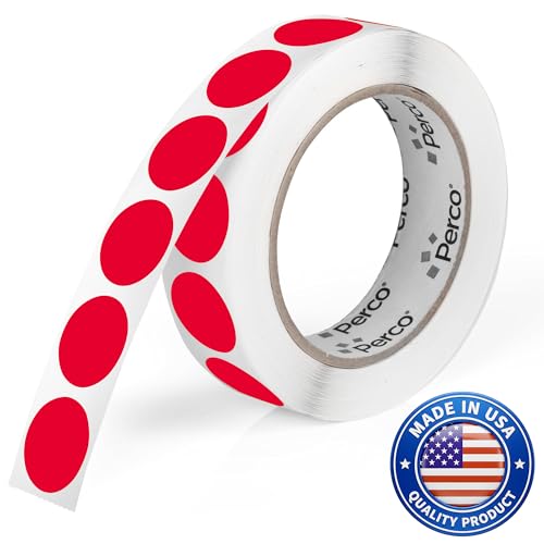 Perco Red Round Circle Dot Sticker 1-Inch Labels with Perforation for Easy Tear-Off, 1,000 Stickers...