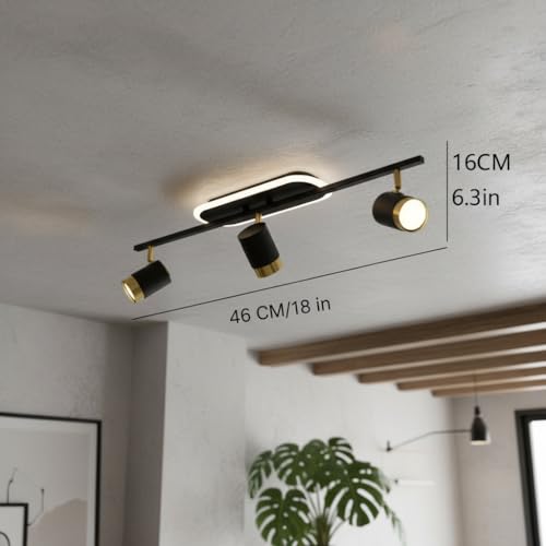 Image of 3-Light LED Ceiling Spotlight | Black & Gold Adjustable Spot Light | 3CCT Warm /Natural /Cool White | Rotating Heads Ceiling Light for Living Room, Bedroom, Hallway & Office (Pack of 1)