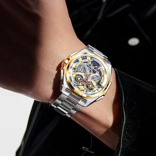 Image of OLEVS Automatic Watches for Men 43MM Skeleton Large Dial 3Hand Self Winding Watch Stainless Steel Dress Luxury Mechanical Waterproof Luminous Wirst Watch Gift